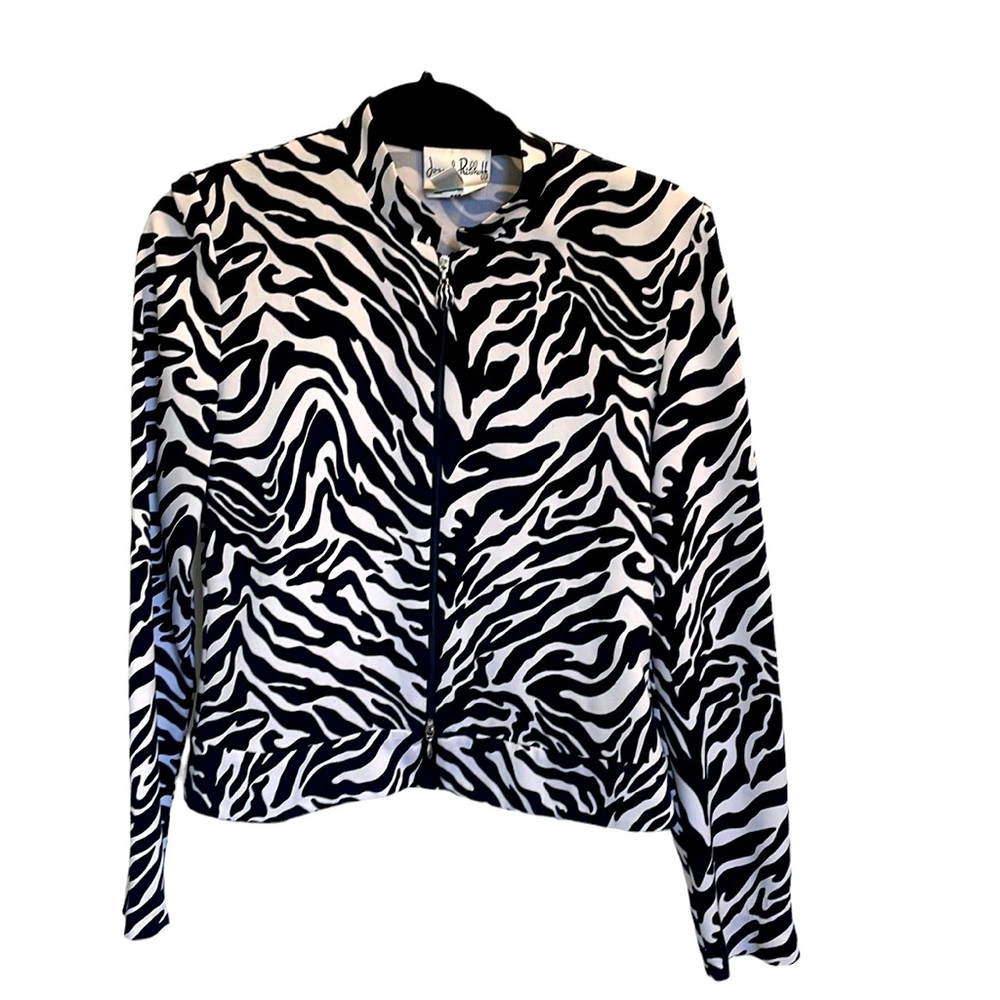 Vintage 80’s Zebra Print Jacket with shoulder pads, two way zipper.